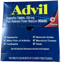 ADVIL IBUPROFEN TABLETS (PAIN RELEIF) 50 PACKS / 2 COATED TABLETS/ 200MG