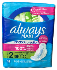 ALWAYS MAXI PADS 18 CT LONG WITH WINGS SIZE 2