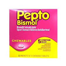 PEPTO BISMOL DIARRHEA RELIEF 4 CT ORIGINAL CHEWABLE 32 PKT 4 TABLETS