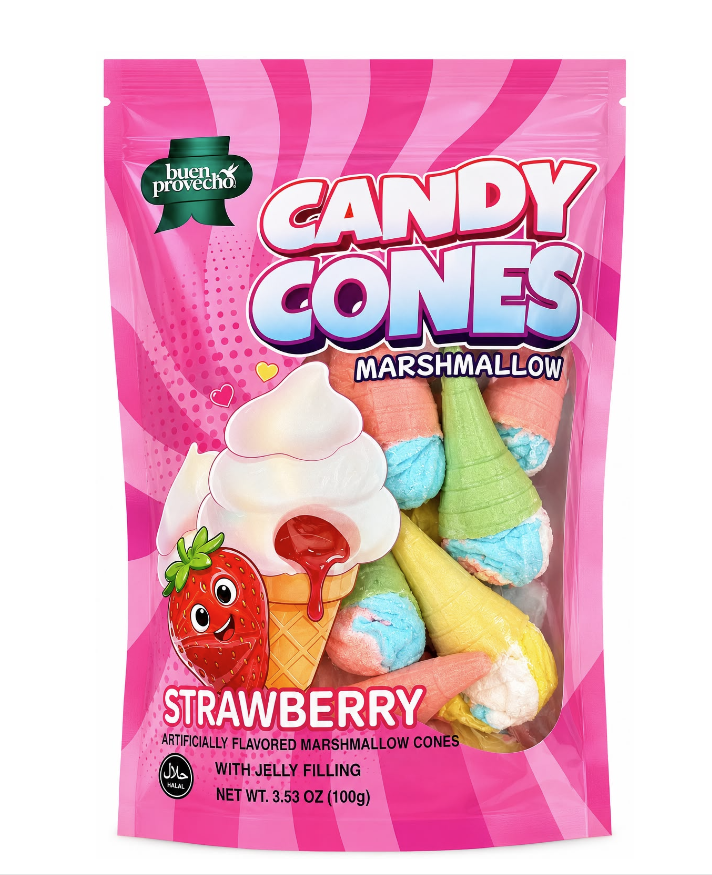 Buen Provecho Candy Cones Strawberry 3.53oz