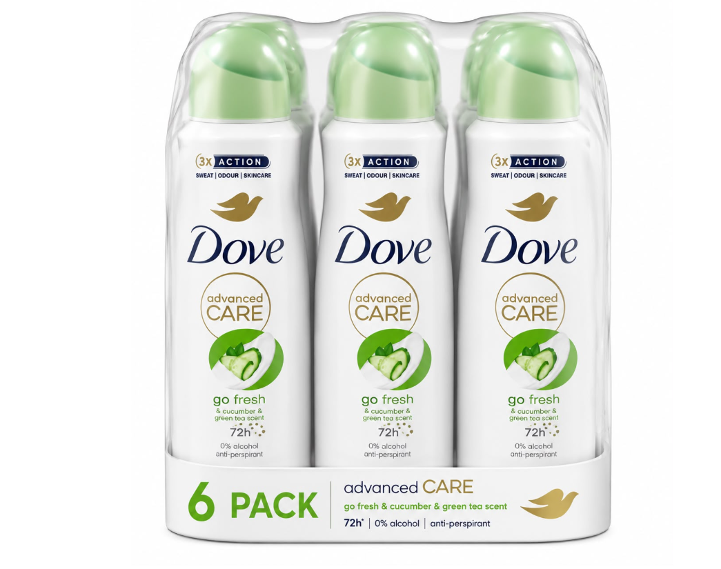 Dove Deodorant  Cucumber & G/Tea  6 x 150 ml