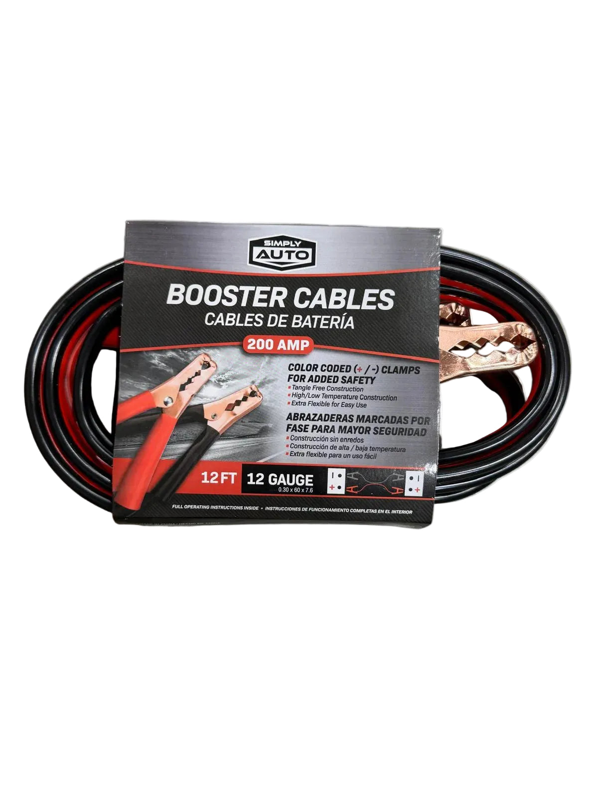 Simply Auto Booster Cables 12ft/200amp/12 Gauge