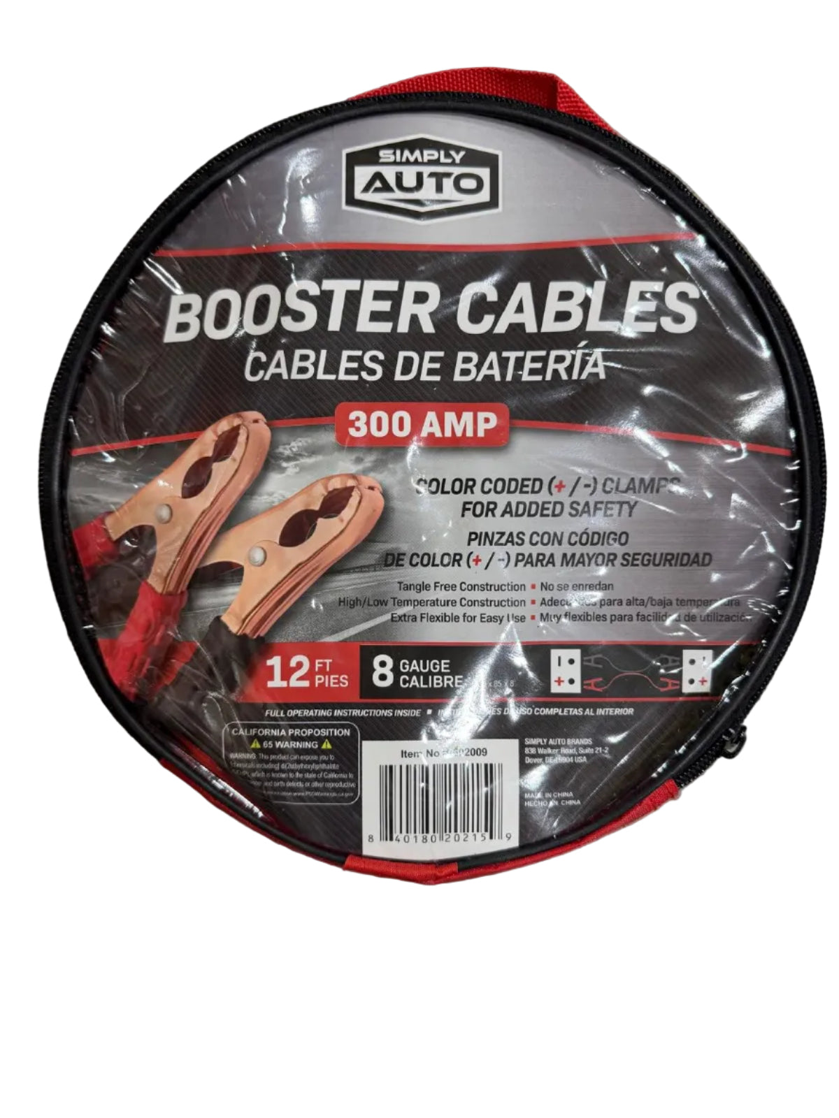 Simply Auto Booster Cables 12ft/300amp/8 Gauge
