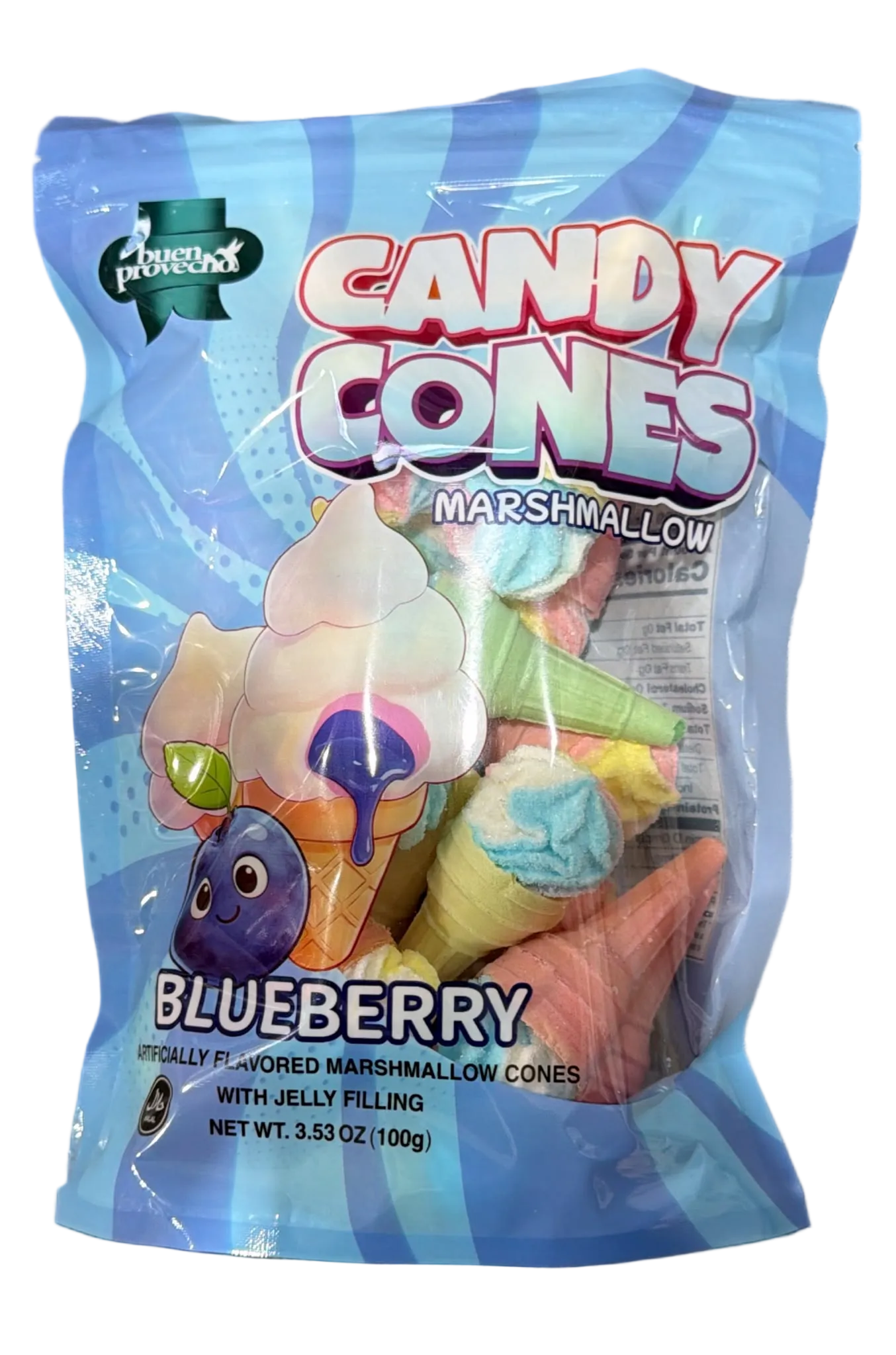 Buen Provecho Marshmallow Cones Blueberry 20/3.53oz/100g