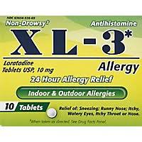 XL 3 ALLERGY RELIEF 10 CT 24 HOUR RELIVE INDORE A ND OUT DOOR/144 UNITS